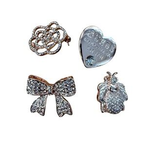 Y2K Coquette Rhinestone Glam Heart Bee Bow Rose Brooch Lot of 4 from Guess